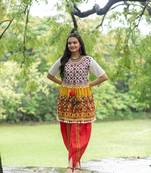 Off-white embroidered Navratri kedia with red tulip pant Traditional Navratri Women Wear Festive kedia outfit.