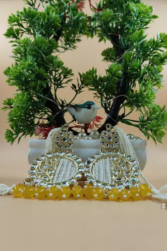   Fashionable Pearl yellow Colour Chandabali Earrings