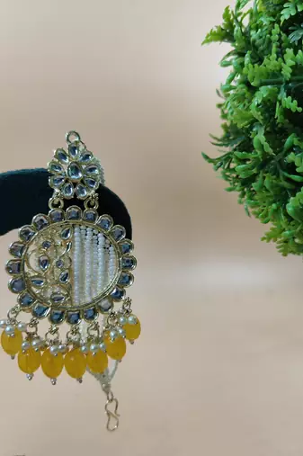   Fashionable Pearl yellow Colour Chandabali Earrings