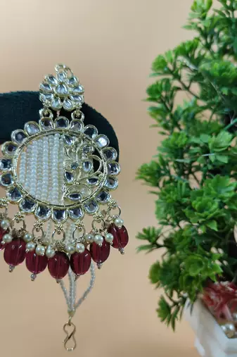   Fashionable Pearl purple Colour Chandabali Earrings