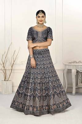 BLUE COLOR SEMISTITCHED DIGITAL PRINT LEHENGA WITH UNSTITCHED BLOUSE AND DUPATTA 2