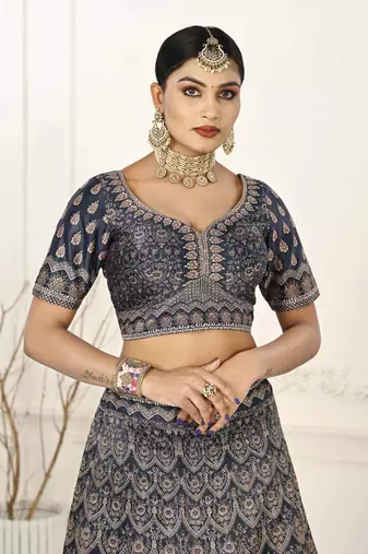 BLUE COLOR SEMISTITCHED DIGITAL PRINT LEHENGA WITH UNSTITCHED BLOUSE AND DUPATTA