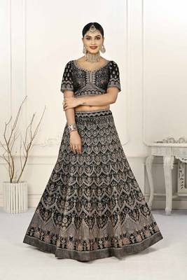 BLACK COLOR SEMISTITCHED DIGITAL PRINT LEHENGA WITH UNSTITCHED BLOUSE AND DUPATTA 2