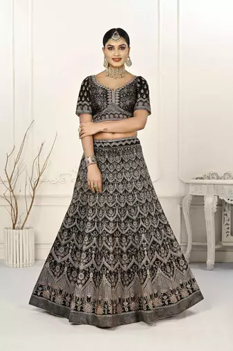 BLACK COLOR SEMISTITCHED DIGITAL PRINT LEHENGA WITH UNSTITCHED BLOUSE AND DUPATTA
