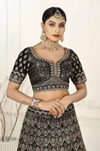 BLACK COLOR SEMISTITCHED DIGITAL PRINT LEHENGA WITH UNSTITCHED BLOUSE AND DUPATTA