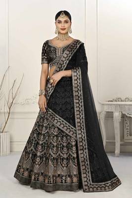 BLACK COLOR SEMISTITCHED DIGITAL PRINT LEHENGA WITH UNSTITCHED BLOUSE AND DUPATTA 1