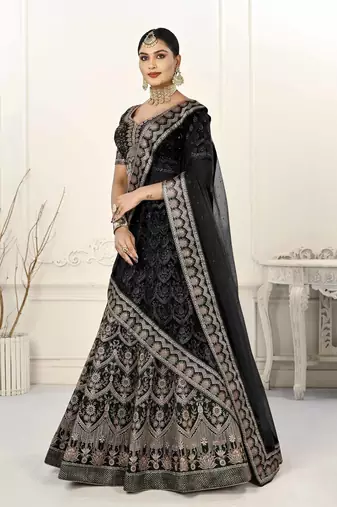 BLACK COLOR SEMISTITCHED DIGITAL PRINT LEHENGA WITH UNSTITCHED BLOUSE AND DUPATTA