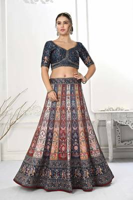 MULTI COLOR SEMISTITCHED DIGITAL PRINT LEHENGA WITH UNSTITCHED BLOUSE AND DUPATTA 2