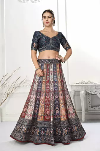 MULTI COLOR SEMISTITCHED DIGITAL PRINT LEHENGA WITH UNSTITCHED BLOUSE AND DUPATTA