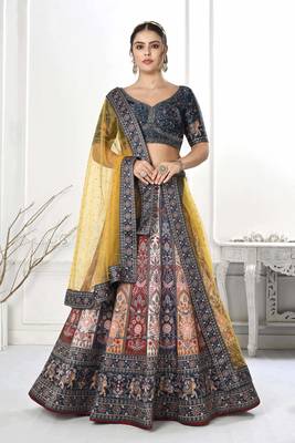 MULTI COLOR SEMISTITCHED DIGITAL PRINT LEHENGA WITH UNSTITCHED BLOUSE AND DUPATTA 1