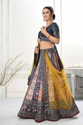 MULTI COLOR SEMISTITCHED DIGITAL PRINT LEHENGA WITH UNSTITCHED BLOUSE AND DUPATTA 3