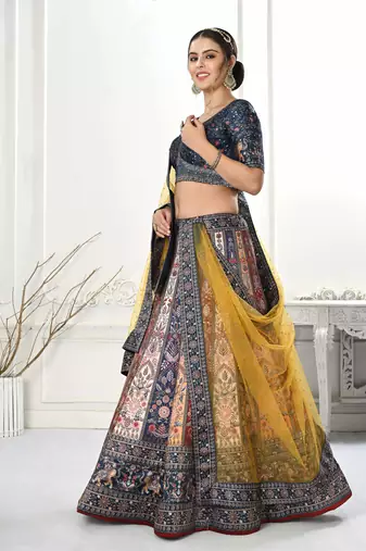 MULTI COLOR SEMISTITCHED DIGITAL PRINT LEHENGA WITH UNSTITCHED BLOUSE AND DUPATTA