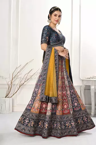 MULTI COLOR SEMISTITCHED DIGITAL PRINT LEHENGA WITH UNSTITCHED BLOUSE AND DUPATTA