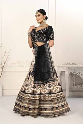 BLACK COLOR SEMISTITCHED DIGITAL PRINT LEHENGA WITH UNSTITCHED BLOUSE AND DUPATTA 2