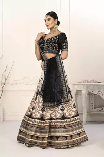 BLACK COLOR SEMISTITCHED DIGITAL PRINT LEHENGA WITH UNSTITCHED BLOUSE AND DUPATTA