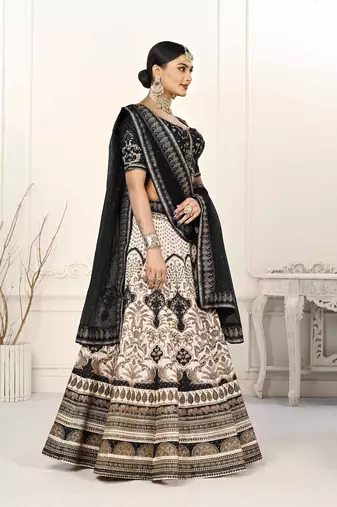 BLACK COLOR SEMISTITCHED DIGITAL PRINT LEHENGA WITH UNSTITCHED BLOUSE AND DUPATTA