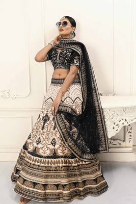BLACK COLOR SEMISTITCHED DIGITAL PRINT LEHENGA WITH UNSTITCHED BLOUSE AND DUPATTA 1