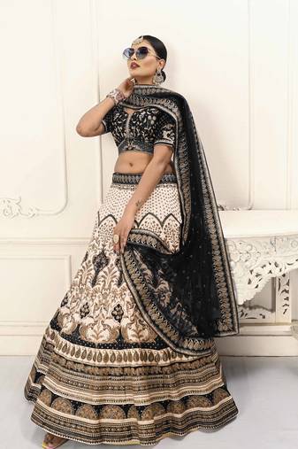BLACK COLOR SEMISTITCHED DIGITAL PRINT LEHENGA WITH UNSTITCHED BLOUSE AND DUPATTA