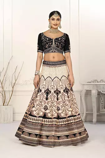 BLACK COLOR SEMISTITCHED DIGITAL PRINT LEHENGA WITH UNSTITCHED BLOUSE AND DUPATTA