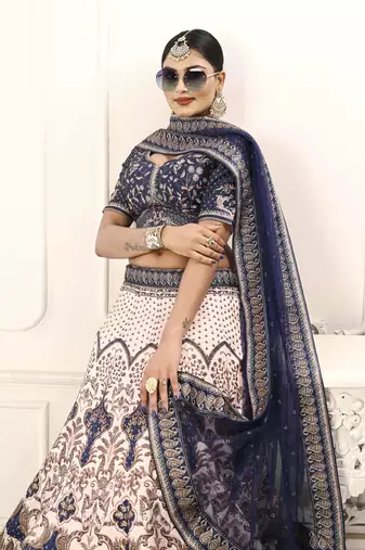 BLUE COLOR SEMISTITCHED DIGITAL PRINT LEHENGA WITH UNSTITCHED BLOUSE AND DUPATTA