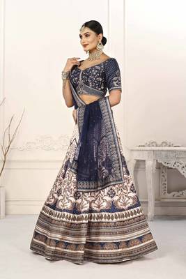 BLUE COLOR SEMISTITCHED DIGITAL PRINT LEHENGA WITH UNSTITCHED BLOUSE AND DUPATTA 4