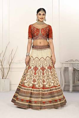 ORANGE COLOR SEMISTITCHED DIGITAL PRINT LEHENGA WITH UNSTITCHED BLOUSE AND DUPATTA 2