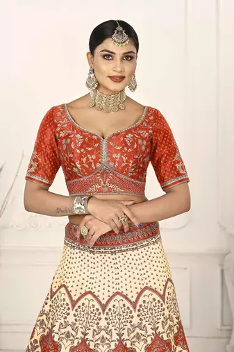 ORANGE COLOR SEMISTITCHED DIGITAL PRINT LEHENGA WITH UNSTITCHED BLOUSE AND DUPATTA