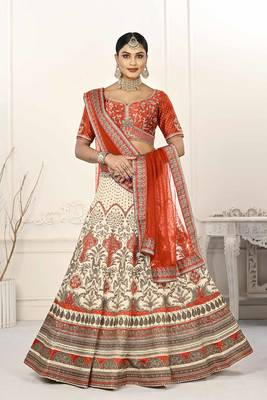 ORANGE COLOR SEMISTITCHED DIGITAL PRINT LEHENGA WITH UNSTITCHED BLOUSE AND DUPATTA 1
