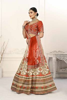ORANGE COLOR SEMISTITCHED DIGITAL PRINT LEHENGA WITH UNSTITCHED BLOUSE AND DUPATTA 4