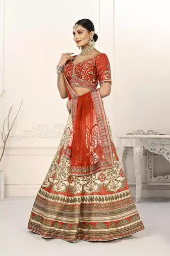 ORANGE COLOR SEMISTITCHED DIGITAL PRINT LEHENGA WITH UNSTITCHED BLOUSE AND DUPATTA