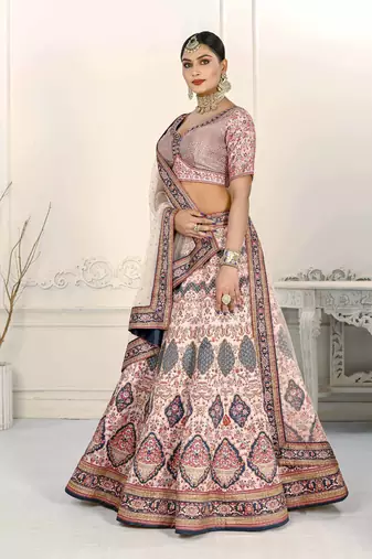 PINK COLOR SEMISTITCHED DIGITAL PRINT LEHENGA WITH UNSTITCHED BLOUSE AND DUPATTA
