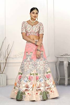 PEACH COLOR SEMISTITCHED DIGITAL PRINT LEHENGA WITH UNSTITCHED BLOUSE AND DUPATTA 2