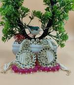   Fashionable Pearl Rani Colour Chandabali Earrings