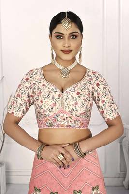 PEACH COLOR SEMISTITCHED DIGITAL PRINT LEHENGA WITH UNSTITCHED BLOUSE AND DUPATTA 3