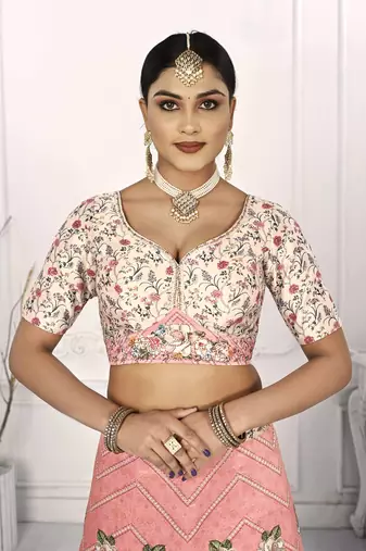 PEACH COLOR SEMISTITCHED DIGITAL PRINT LEHENGA WITH UNSTITCHED BLOUSE AND DUPATTA
