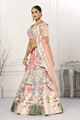 PEACH COLOR SEMISTITCHED DIGITAL PRINT LEHENGA WITH UNSTITCHED BLOUSE AND DUPATTA 4