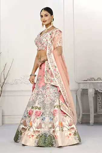 PEACH COLOR SEMISTITCHED DIGITAL PRINT LEHENGA WITH UNSTITCHED BLOUSE AND DUPATTA
