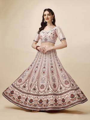 PEACH COLOR SEMISTITCHED DIGITAL PRINT LEHENGA WITH UNSTITCHED BLOUSE AND DUPATTA 2
