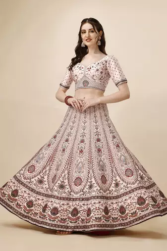 PEACH COLOR SEMISTITCHED DIGITAL PRINT LEHENGA WITH UNSTITCHED BLOUSE AND DUPATTA