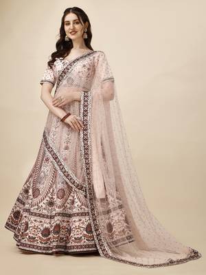 PEACH COLOR SEMISTITCHED DIGITAL PRINT LEHENGA WITH UNSTITCHED BLOUSE AND DUPATTA 3