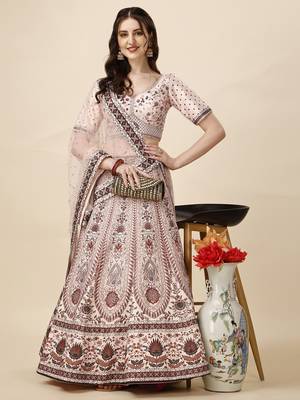 PEACH COLOR SEMISTITCHED DIGITAL PRINT LEHENGA WITH UNSTITCHED BLOUSE AND DUPATTA 1