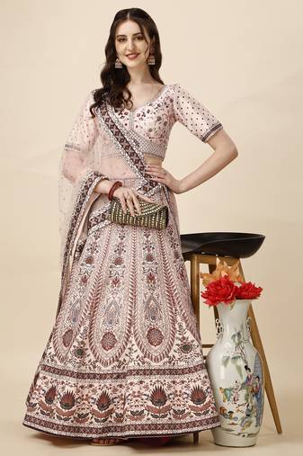 PEACH COLOR SEMISTITCHED DIGITAL PRINT LEHENGA WITH UNSTITCHED BLOUSE AND DUPATTA