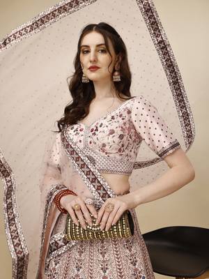 PEACH COLOR SEMISTITCHED DIGITAL PRINT LEHENGA WITH UNSTITCHED BLOUSE AND DUPATTA 4