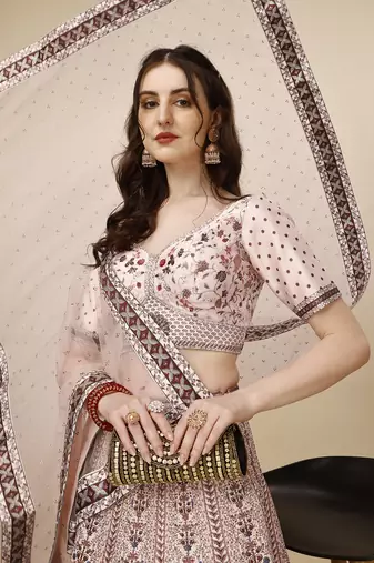 PEACH COLOR SEMISTITCHED DIGITAL PRINT LEHENGA WITH UNSTITCHED BLOUSE AND DUPATTA