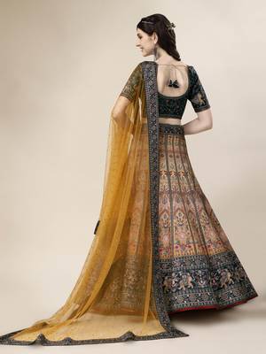 MUSTARD COLOR SEMISTITCHED DIGITAL PRINT LEHENGA WITH UNSTITCHED BLOUSE AND DUPATTA 2