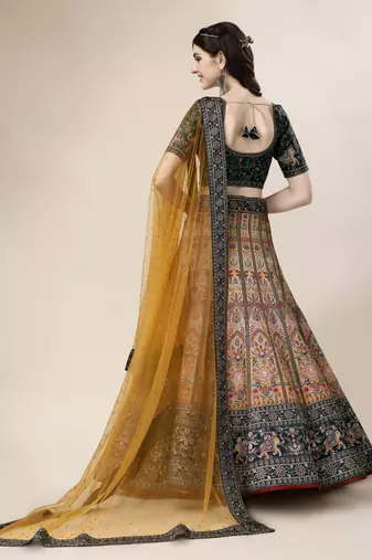 MUSTARD COLOR SEMISTITCHED DIGITAL PRINT LEHENGA WITH UNSTITCHED BLOUSE AND DUPATTA
