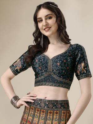 MUSTARD COLOR SEMISTITCHED DIGITAL PRINT LEHENGA WITH UNSTITCHED BLOUSE AND DUPATTA 3