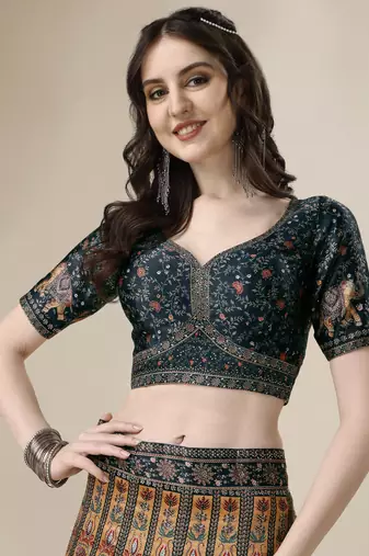 MUSTARD COLOR SEMISTITCHED DIGITAL PRINT LEHENGA WITH UNSTITCHED BLOUSE AND DUPATTA