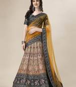 MUSTARD COLOR SEMISTITCHED DIGITAL PRINT LEHENGA WITH UNSTITCHED BLOUSE AND DUPATTA