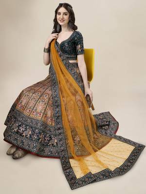 MUSTARD COLOR SEMISTITCHED DIGITAL PRINT LEHENGA WITH UNSTITCHED BLOUSE AND DUPATTA 4